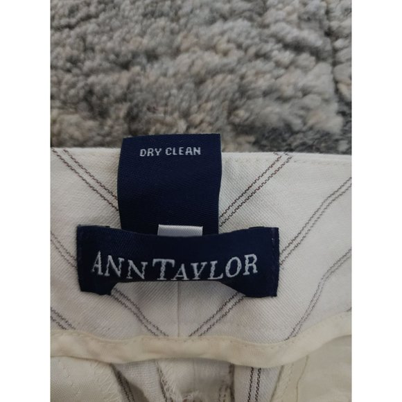 Ann Taylor Women's White Vertical Striped Linen-Blend Straight Leg Pants Size 6 - Picture 5 of 10
